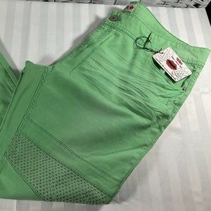 Ladies  Lime Green Pre-distressed Denim Pants w/ Stud Details